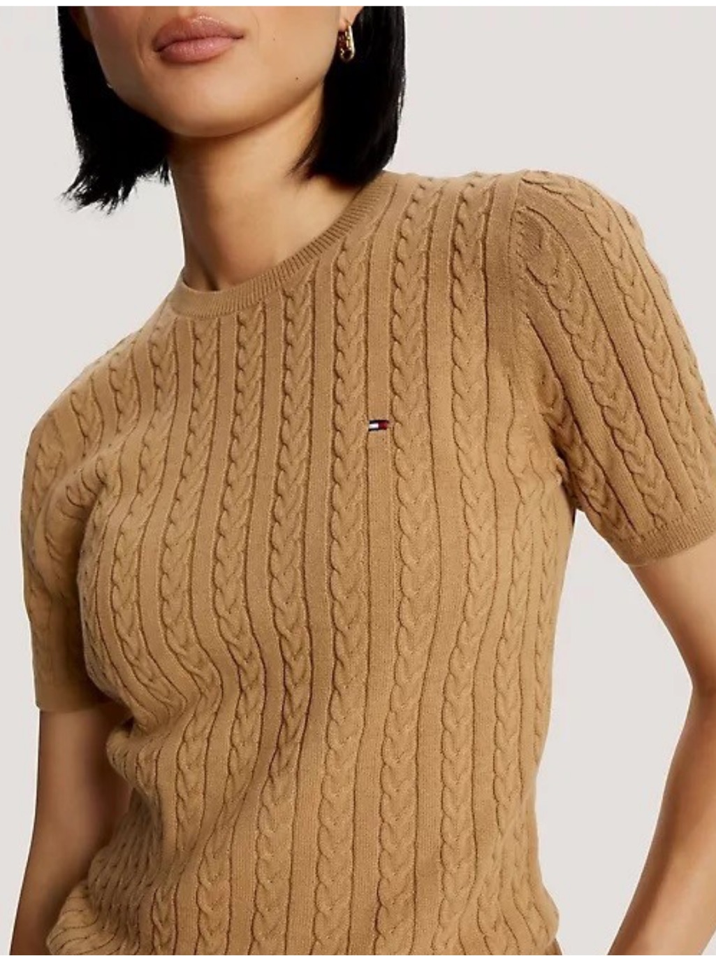Tommy Hilfiger “Cognac” Cable Stitch Short Sleeve Sweater